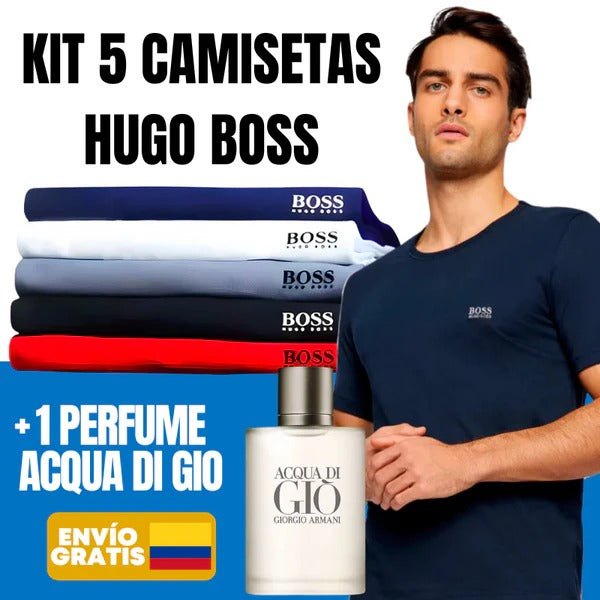 Kit 5 Camisetas Hugo Boss + Perfume Armani de Regalo - ¡OFERTA SOLO HOY!