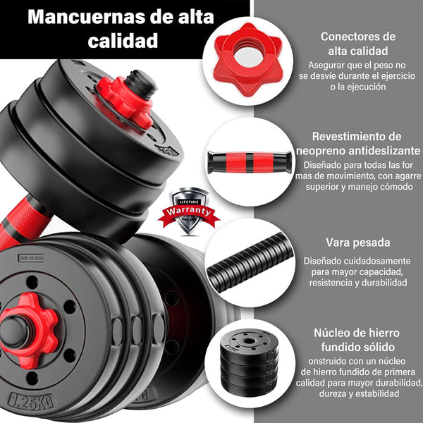 Kit pesas 40 libras PRO Multifuncional + barra larga 1,40 M + LAZO PRO DE SALTO - QuieroMás Magazine