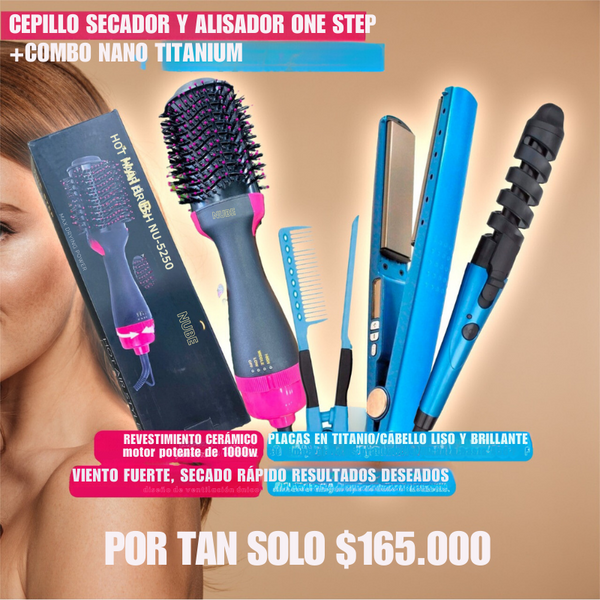 Cepillo Secador y Alisador One Step NUBE + Combo Nano Titanium - QuieroMás Magazine